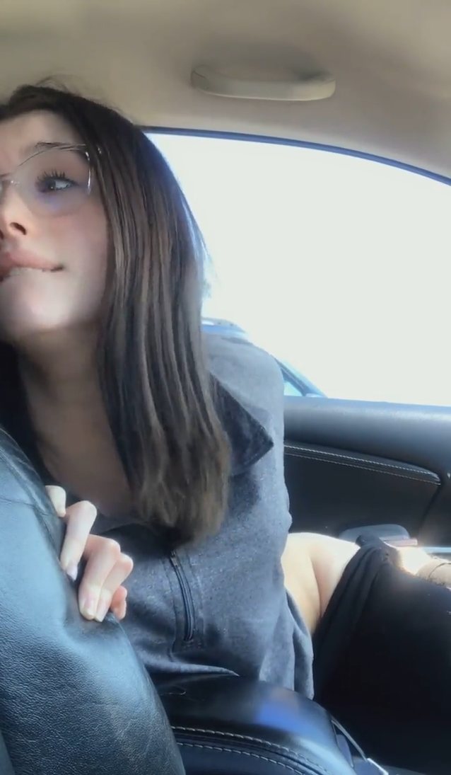 brunette, glasses, ass, car, fingering ass