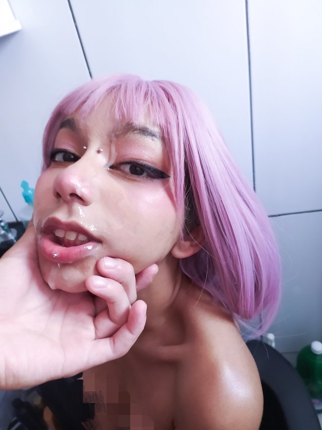 cumgirl, pink hair, asian, hapa, cumslut