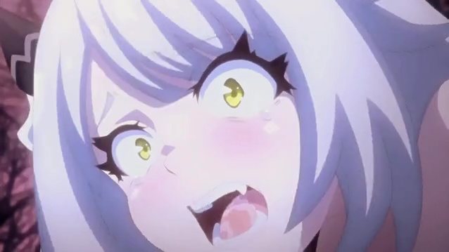 hentai, drawn, white hair, cum, cum in mouth