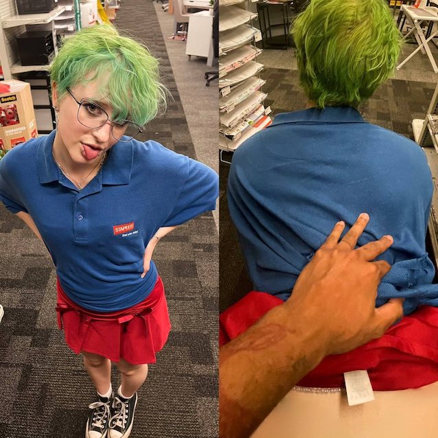 skirt, doggystyle, green hair