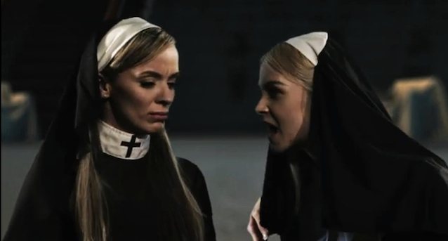 nun, threesome, blonde