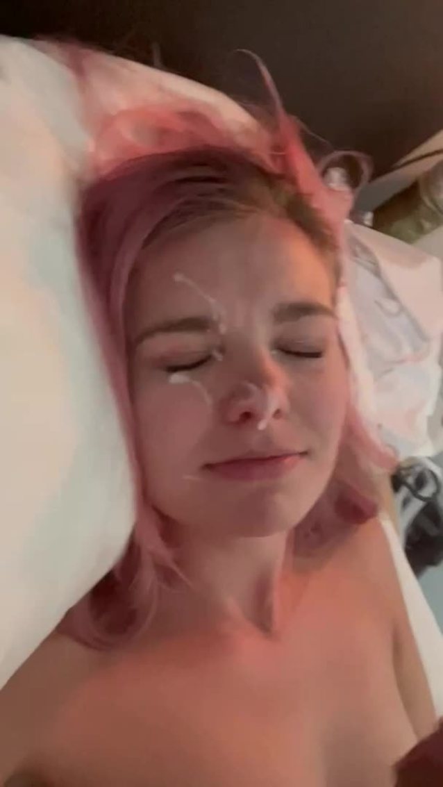 amateur pink hair cum in face
