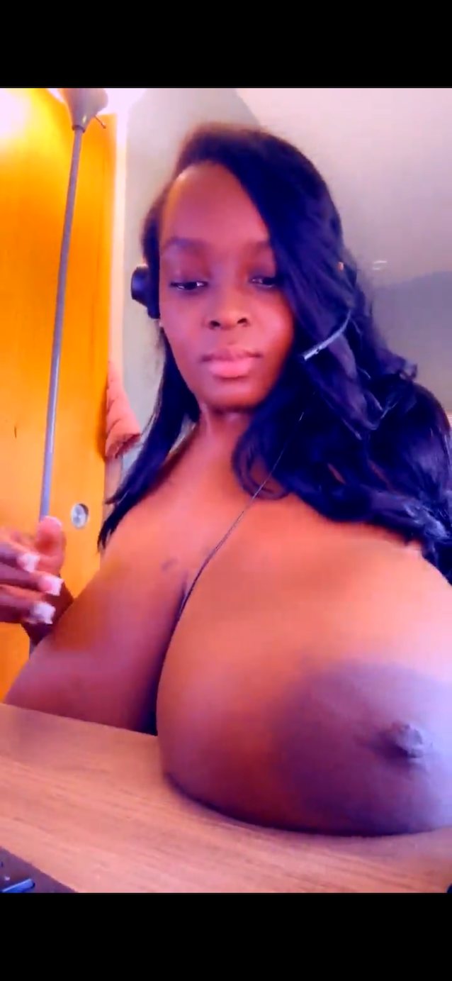 ebony, huge tits, black, phone, table