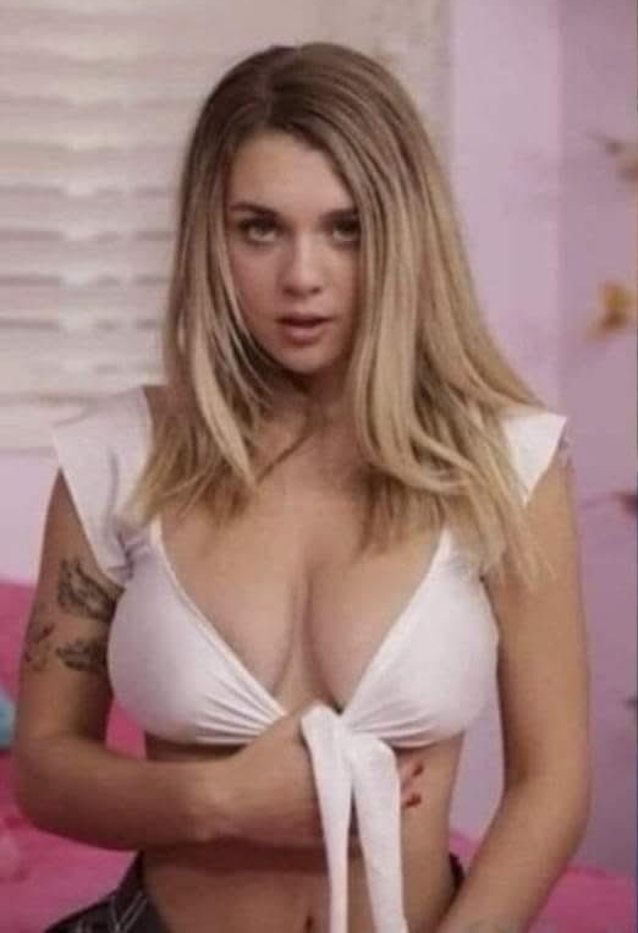 blonde, big tits, cleavage, tattoos