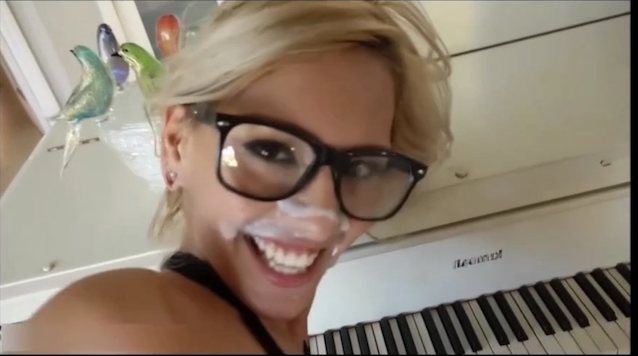 blonde glasses cum