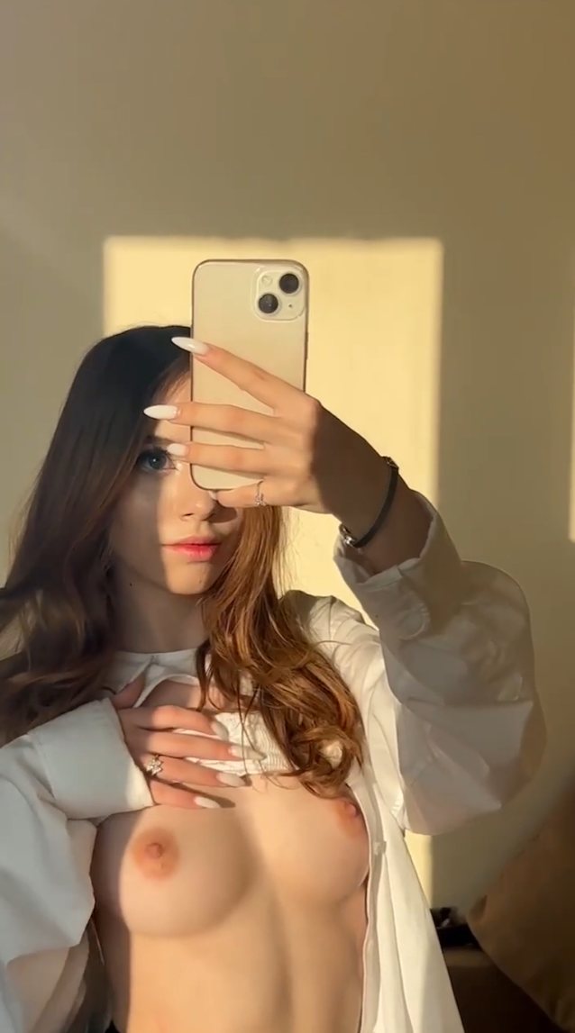 amateur, brown hair, selfie, shorts, white shirt