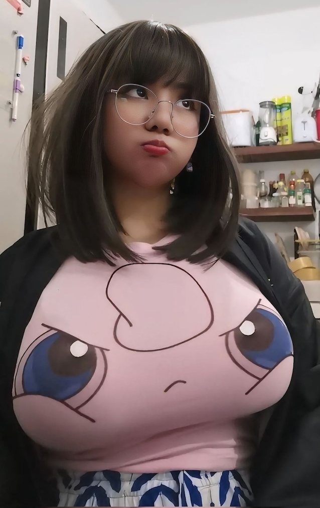 glasses, pouting, jigglypuff, big boobs