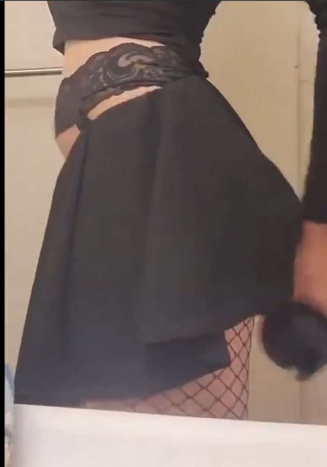 anal, dildo, skirt, fishnet, stomach bulge