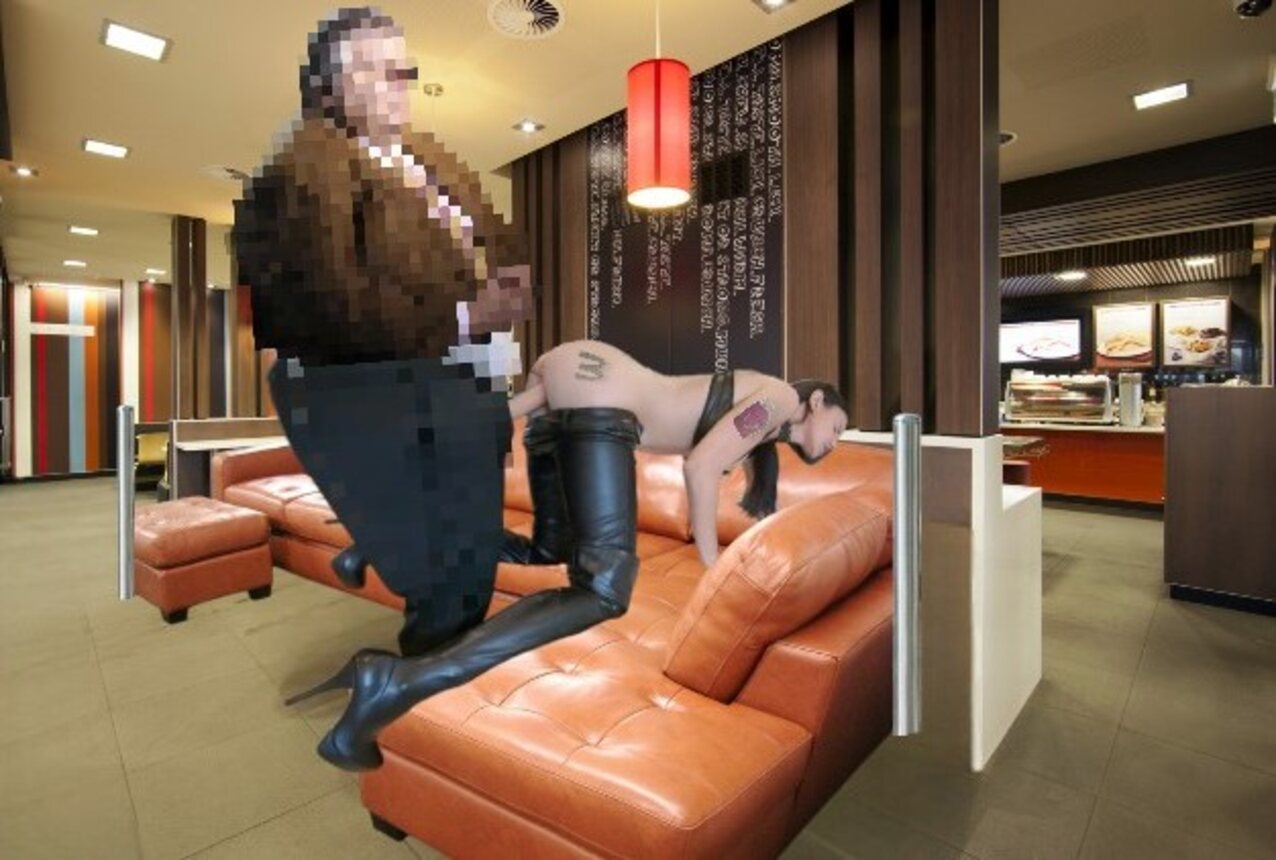 restaurant leather overknee fat guy