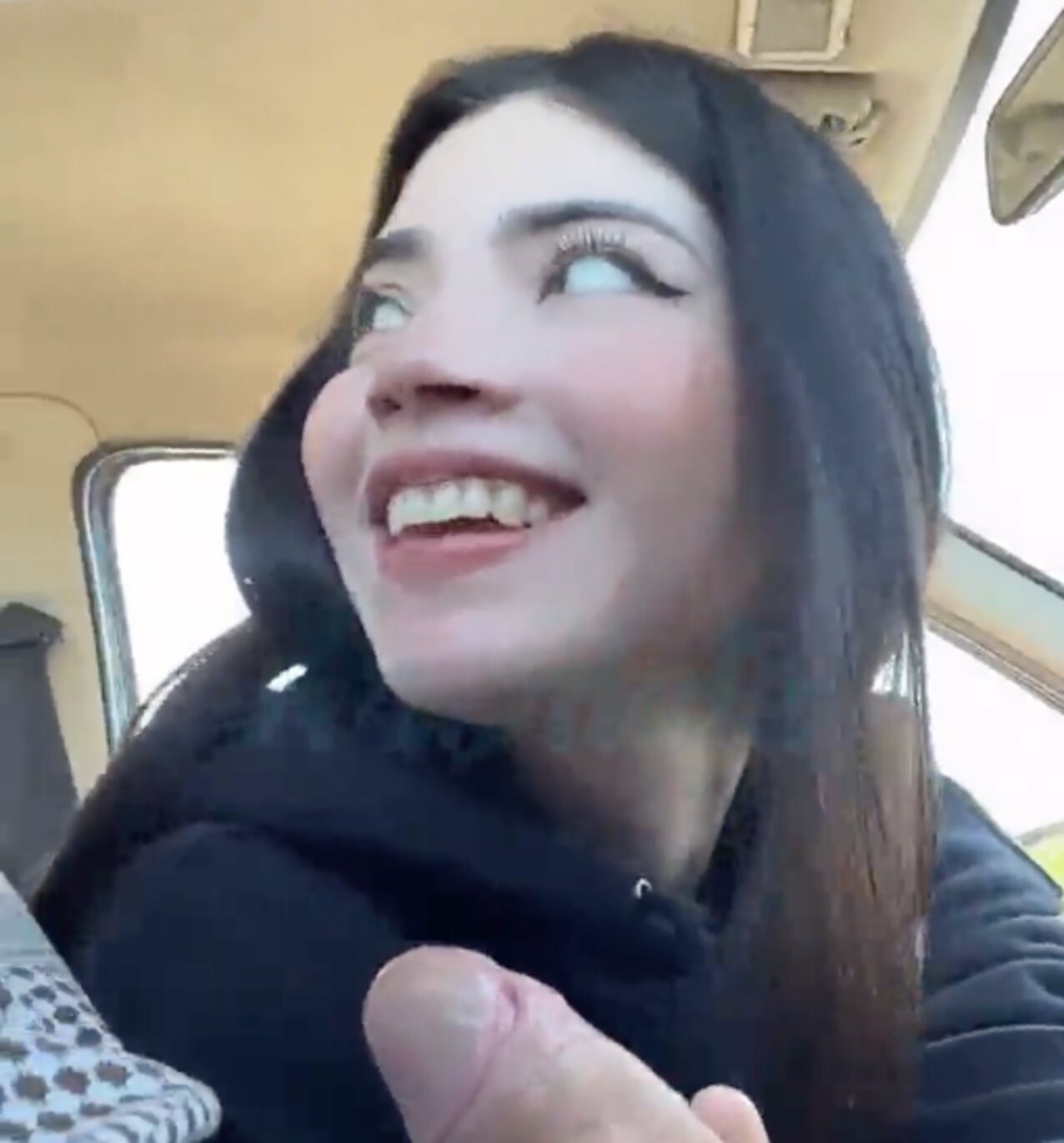 brunette car blowjob