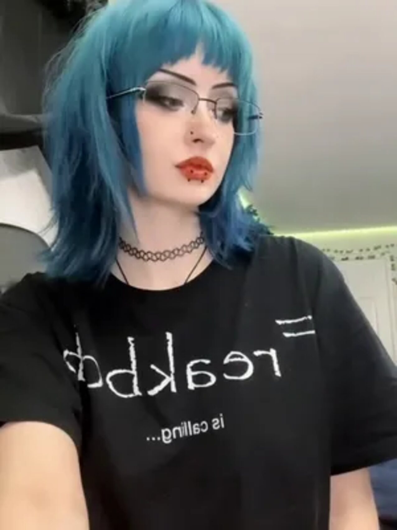piercing blue hair glasses