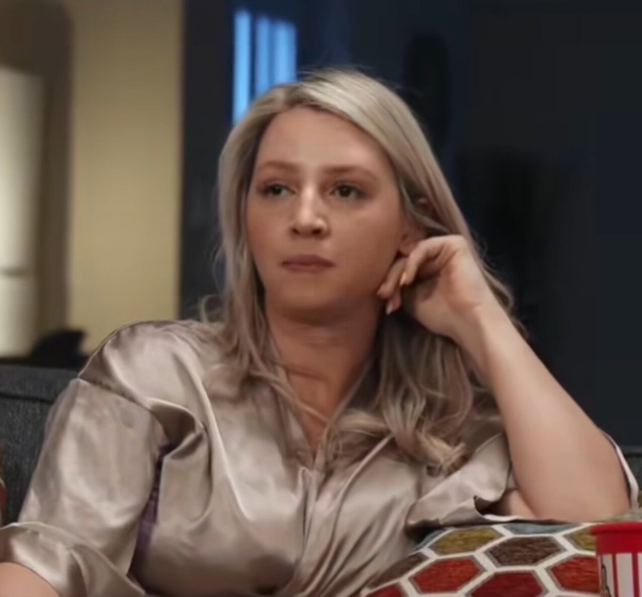 blonde big tits eating popcorn