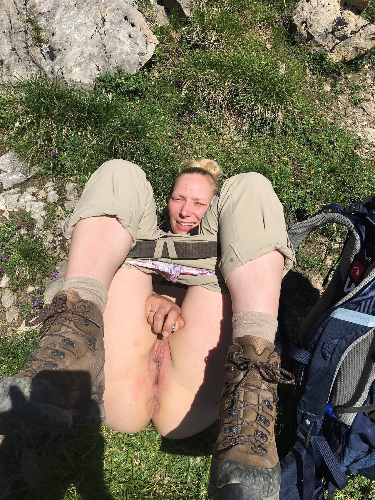 blonde german hiking