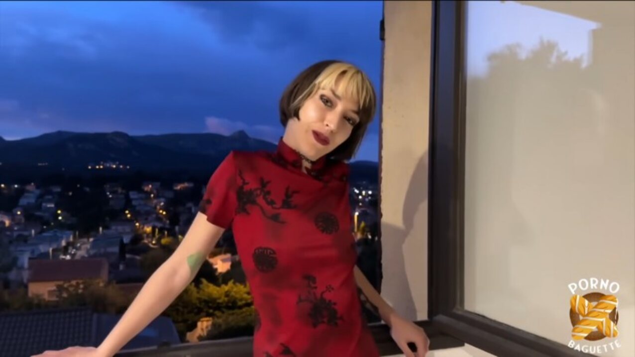 brunette dyed hair small tits