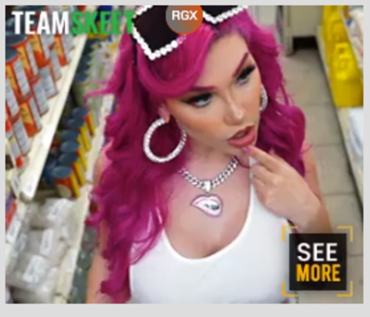 pink hair boobs glasses