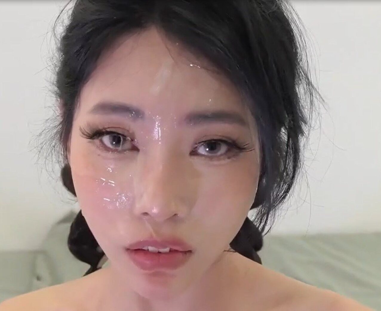 asian black hair cum on face