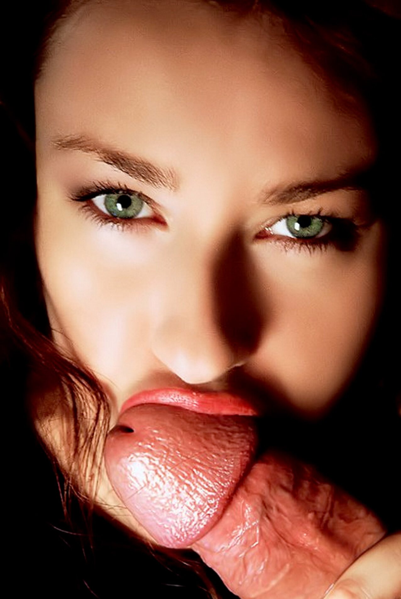 redhead blowjob green eyes