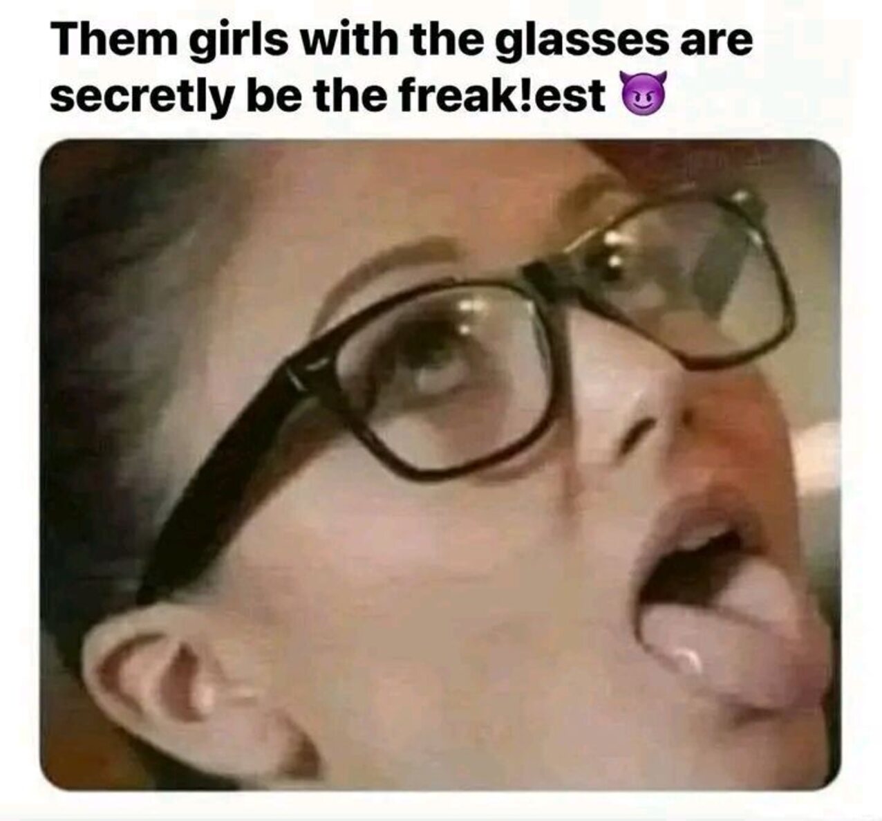 brunette glasses tongue