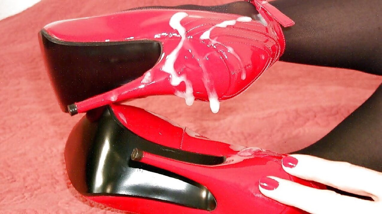 high heels cumshot stockings