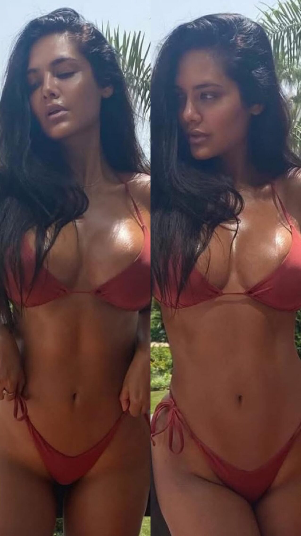 brown skin black hair bikini