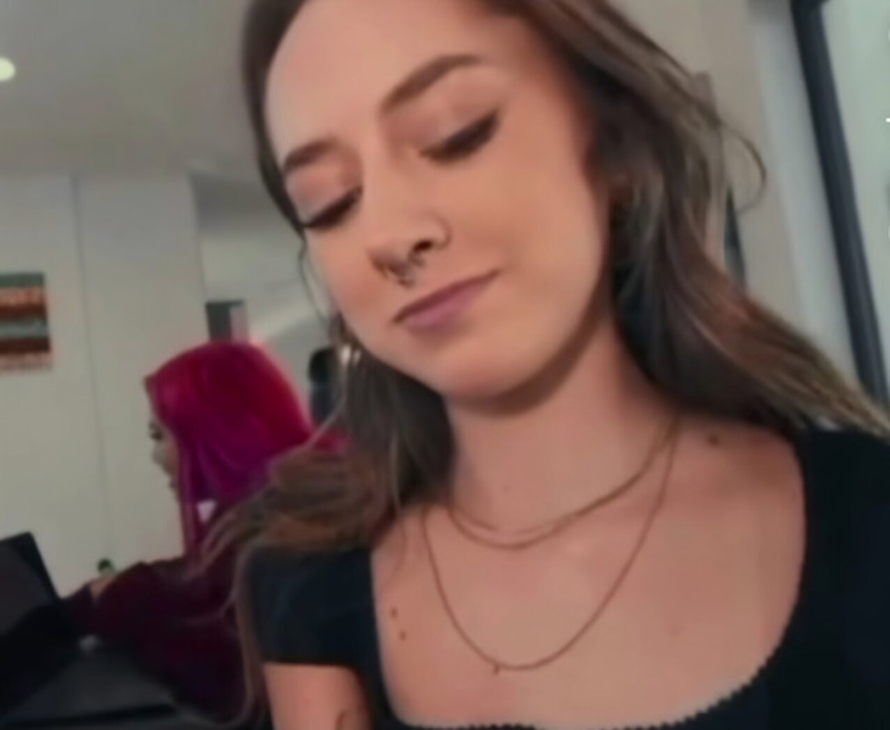 brunette sneakysex septum piercing