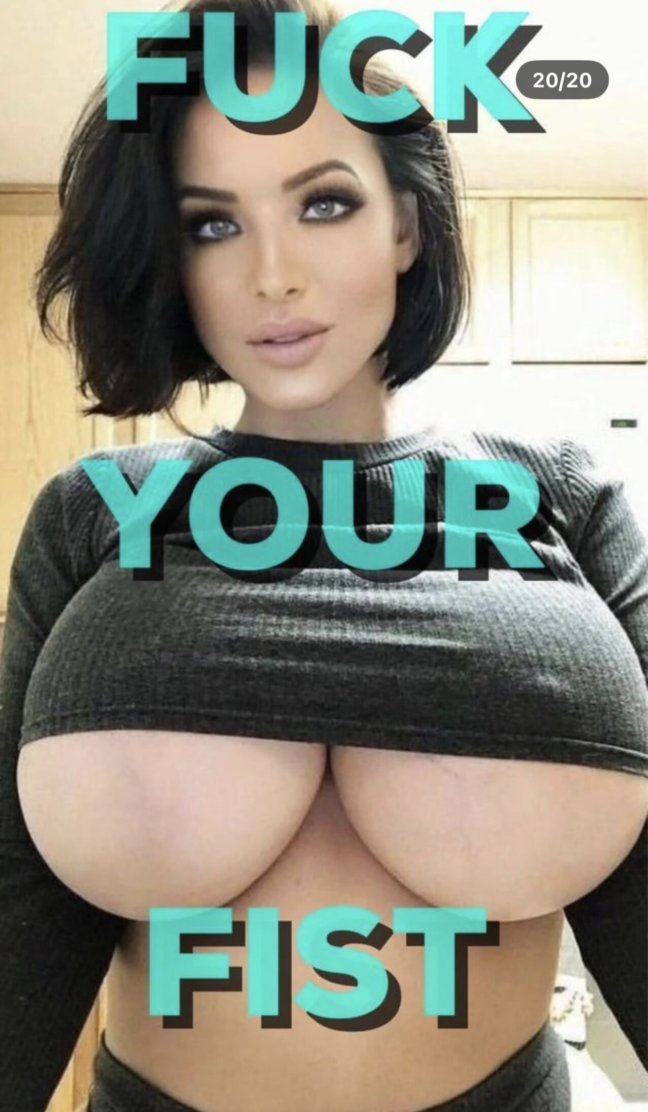 short hair big boobs underboob