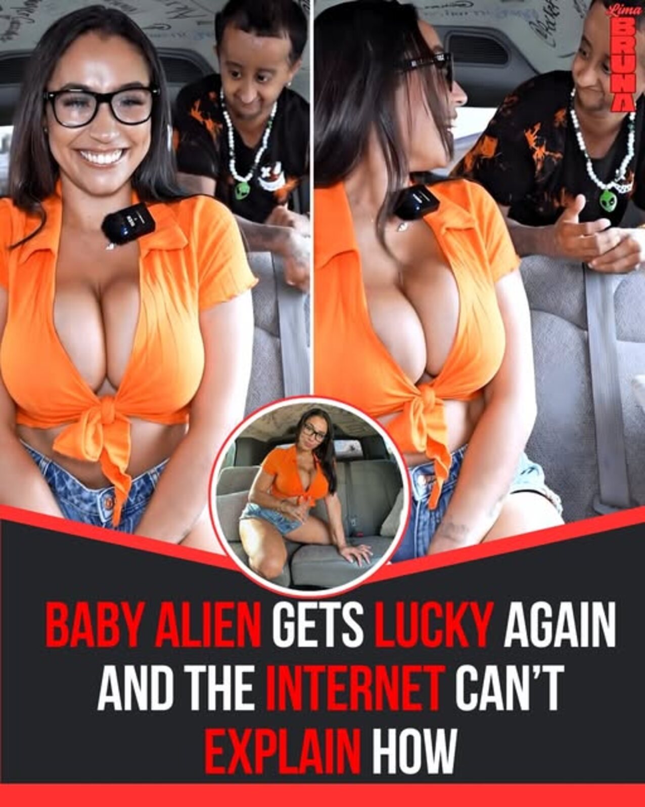brunette big boobs orange shirt