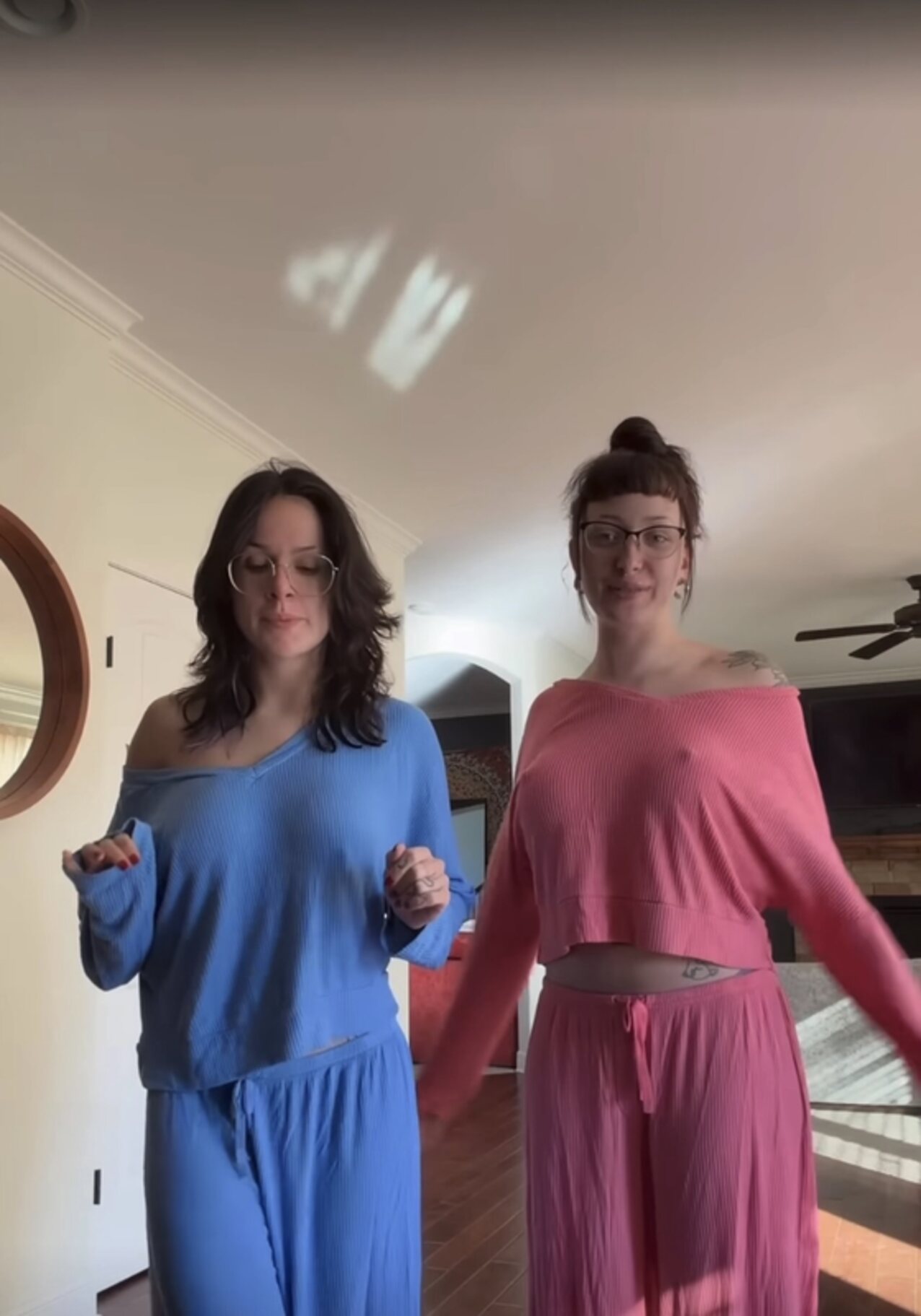 pyjamas two girls brunette