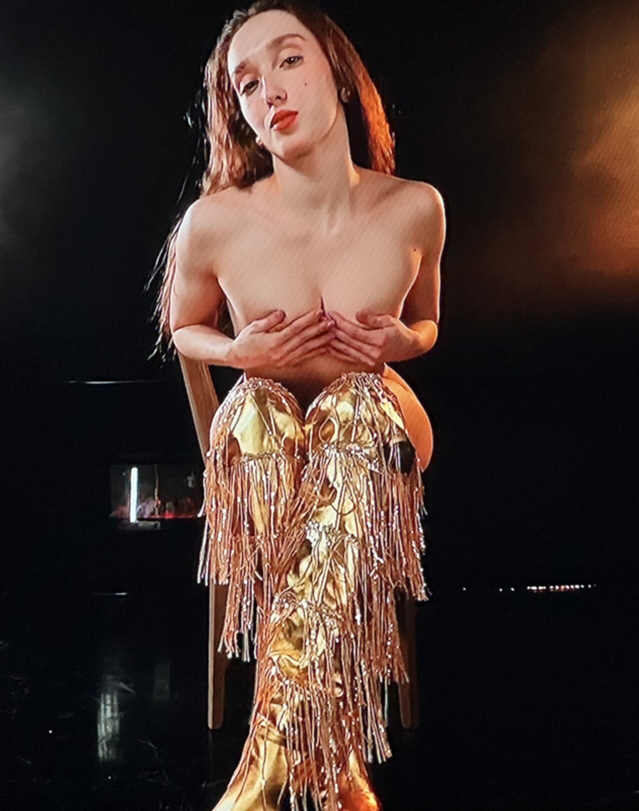 gold boots gold bikini