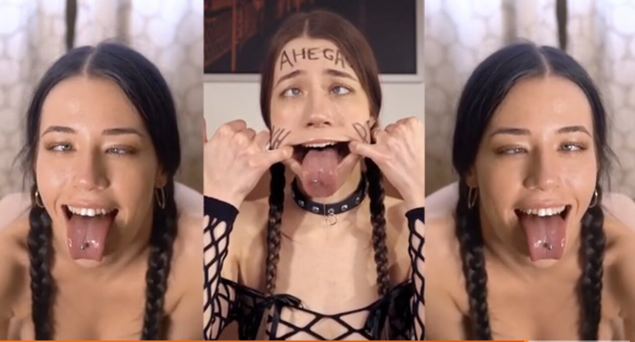 ahegao brunette blue eyes