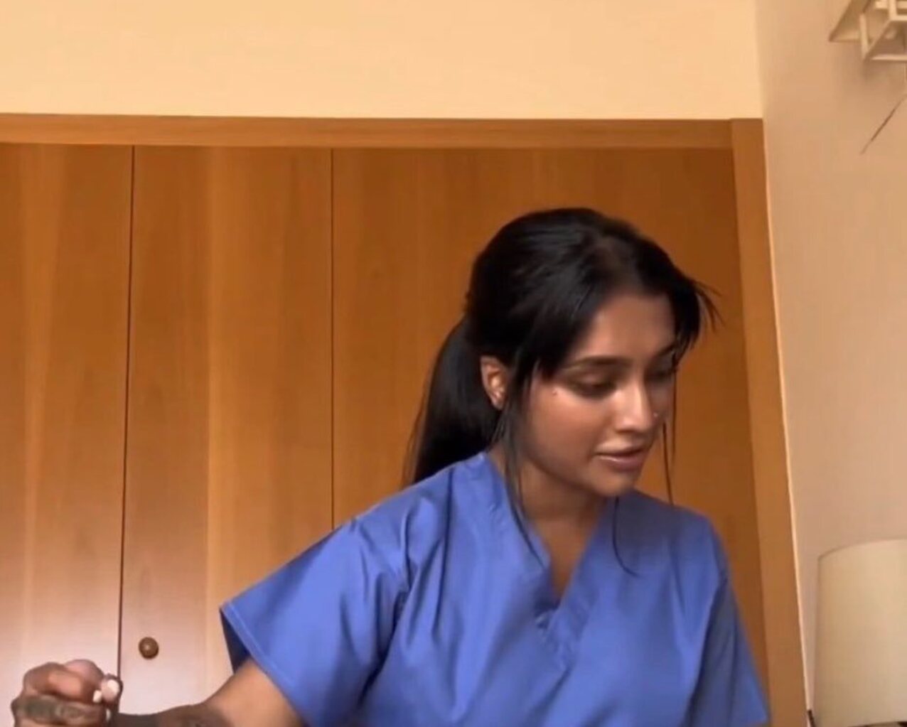 nurse brunette busty