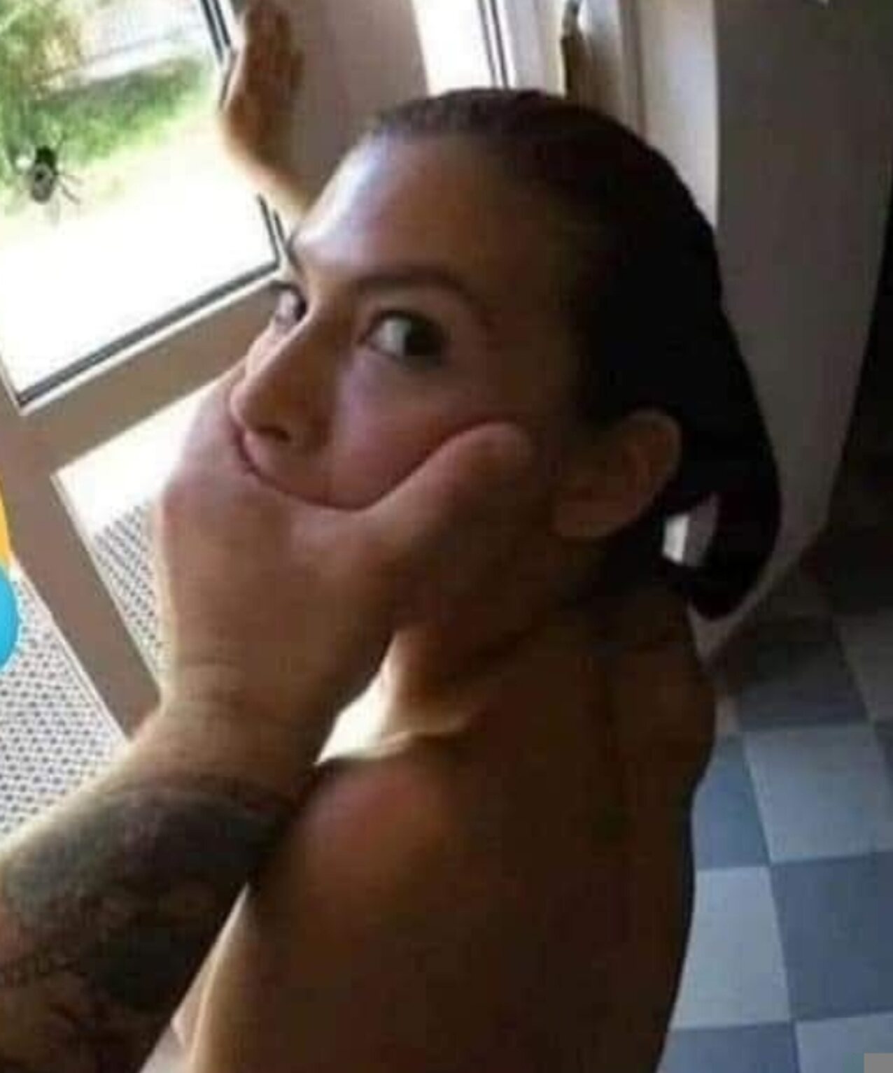brunette eye contact standing doggy