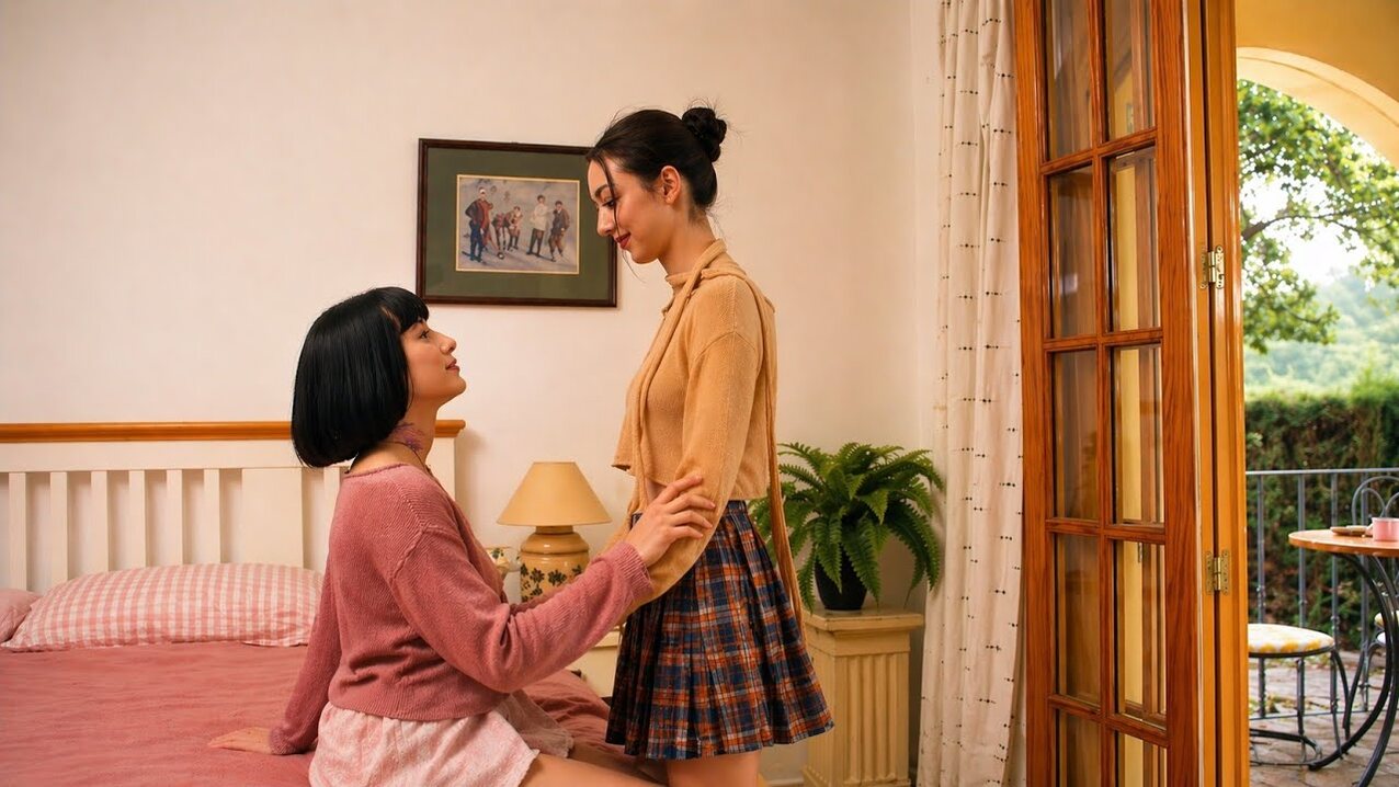lesbian bedroom kissing