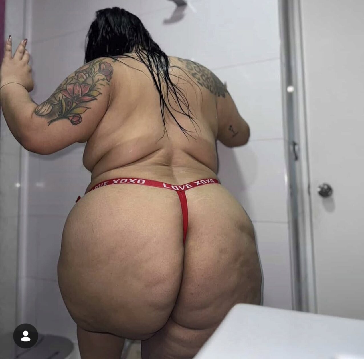 bathroom red thong wet hair