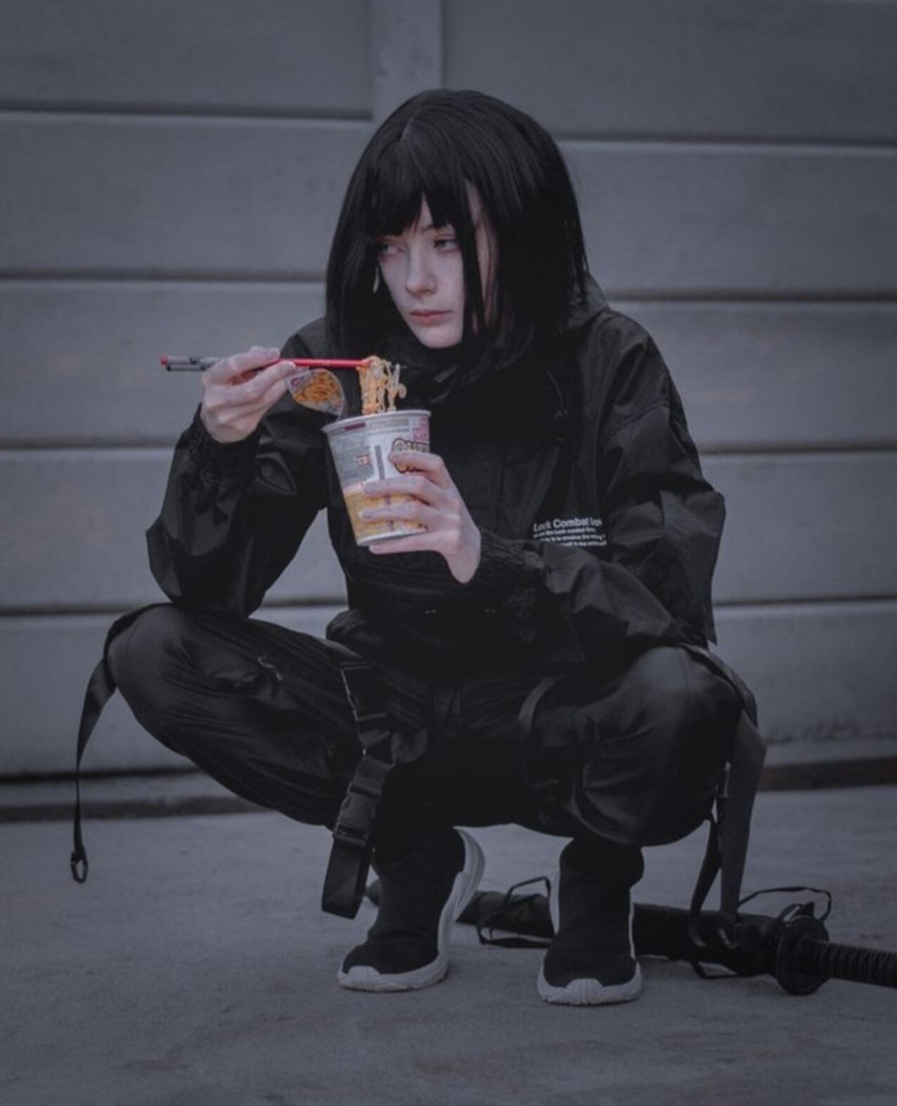 brunette in black clothes model