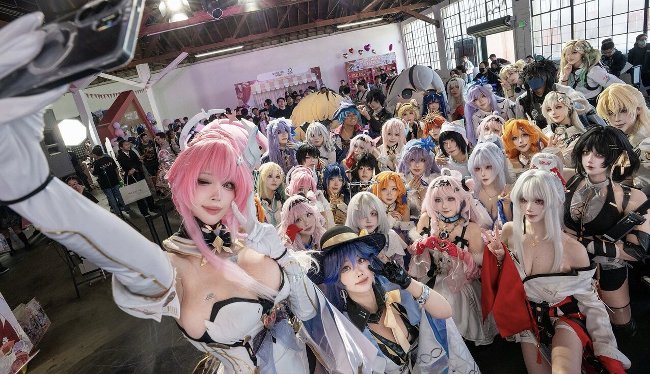 big tits cosplay pink hair