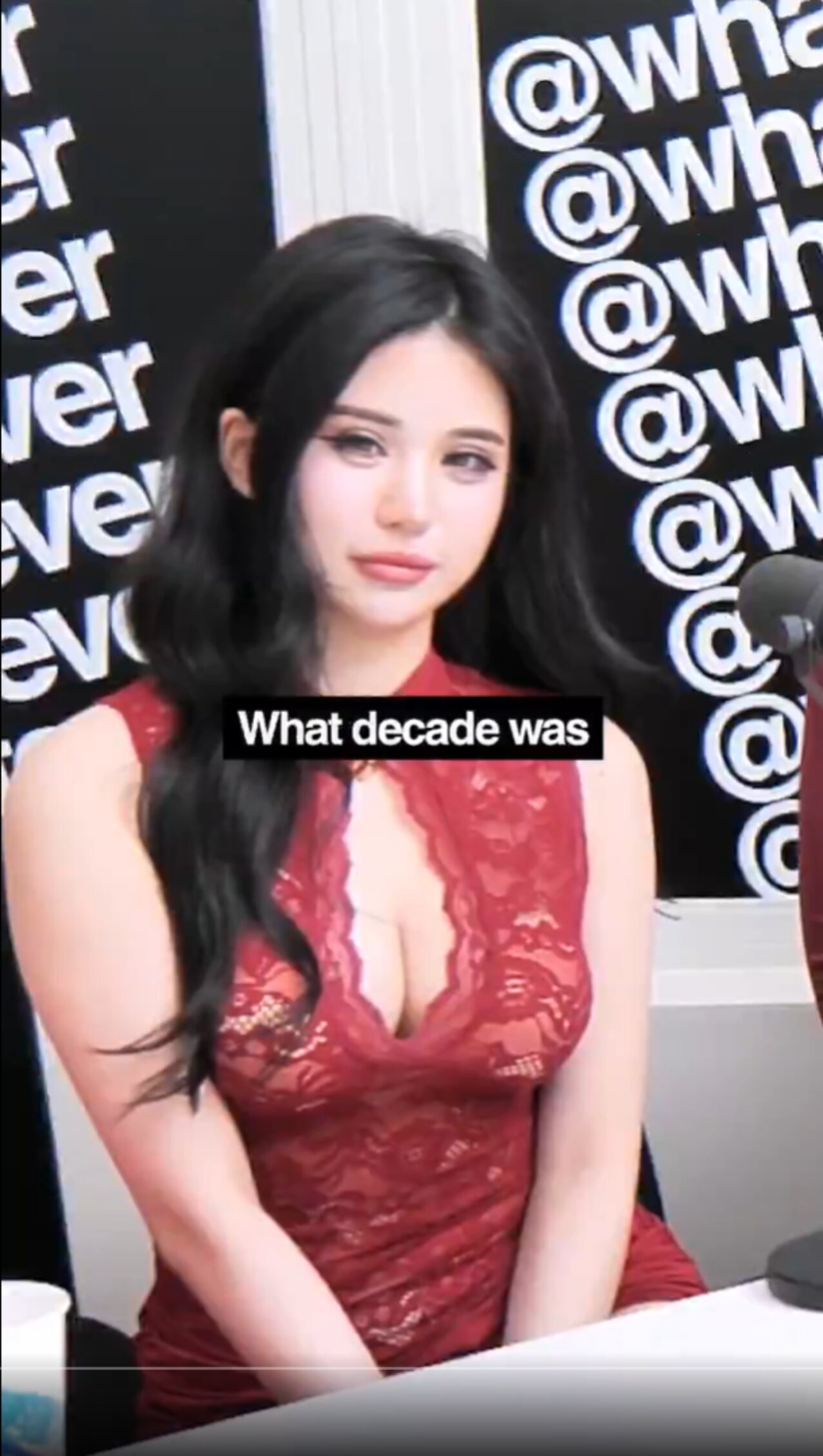 brunette asian red dress