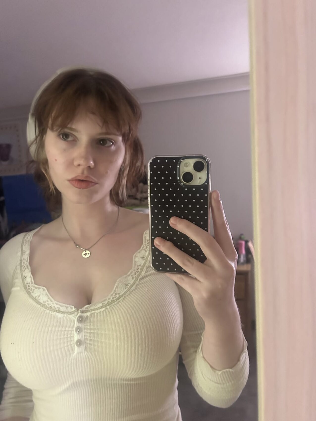 big boobs redhead selfie miror
