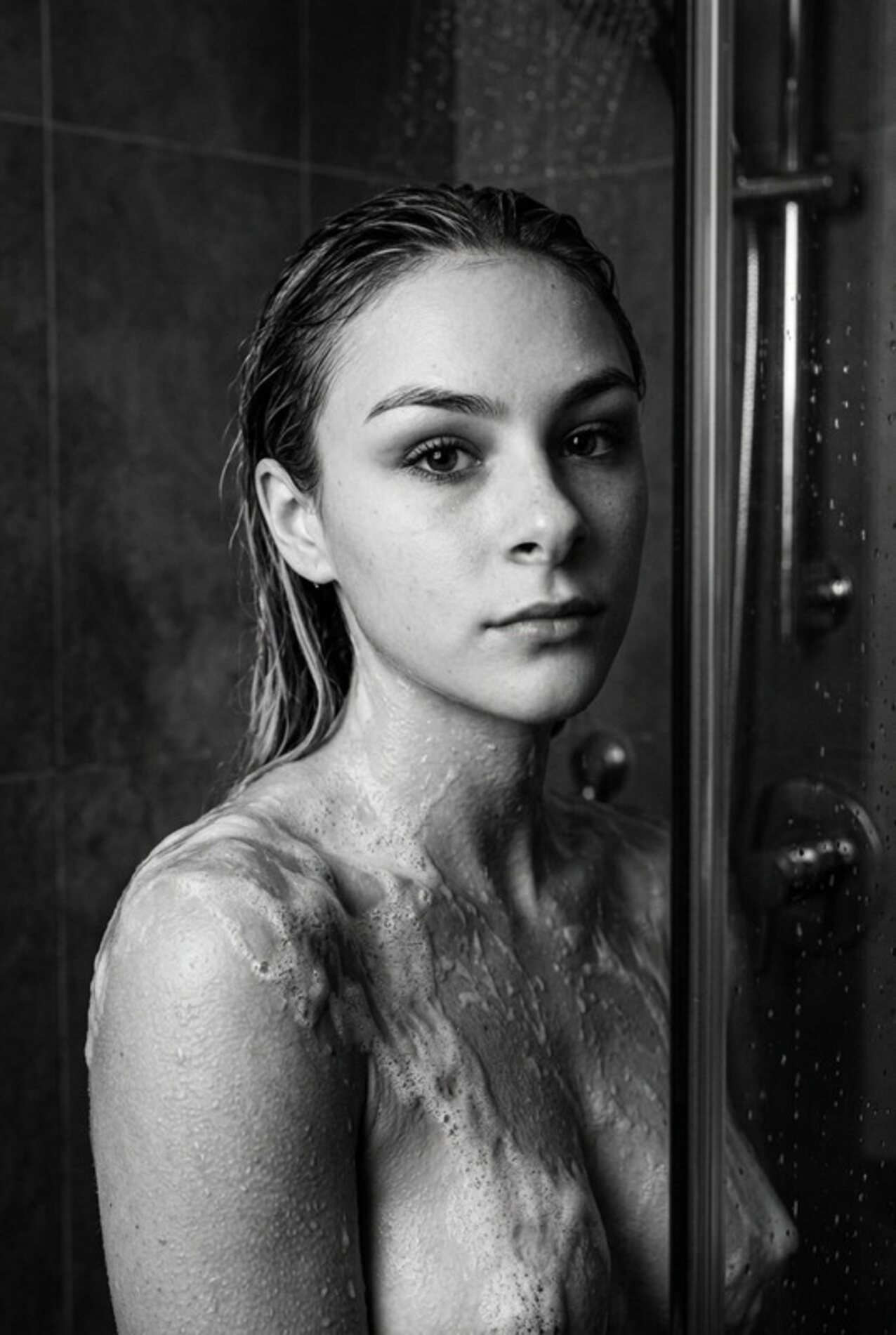 blonde model shower