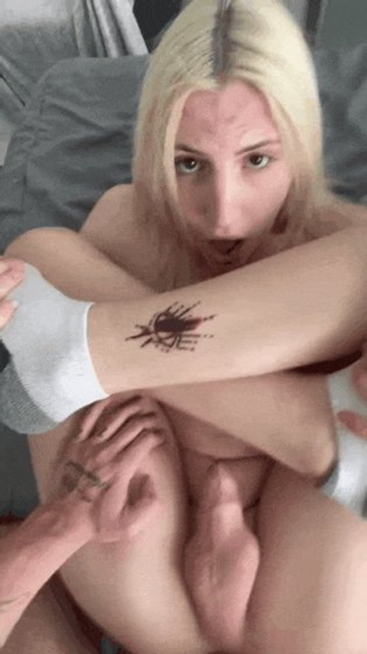 trans blonde crossed legs