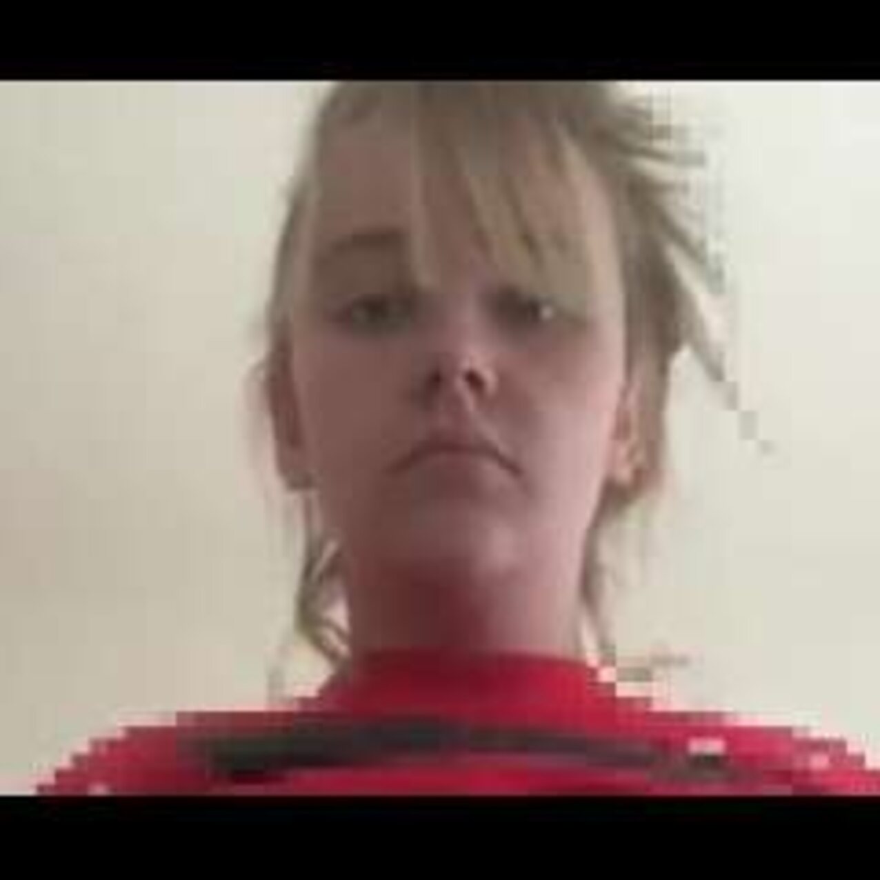 blonde red shirt cute