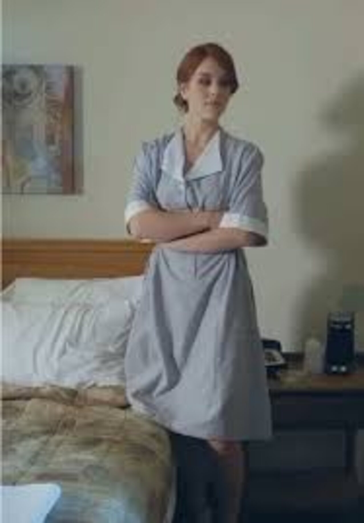 maid red hair grey dress
