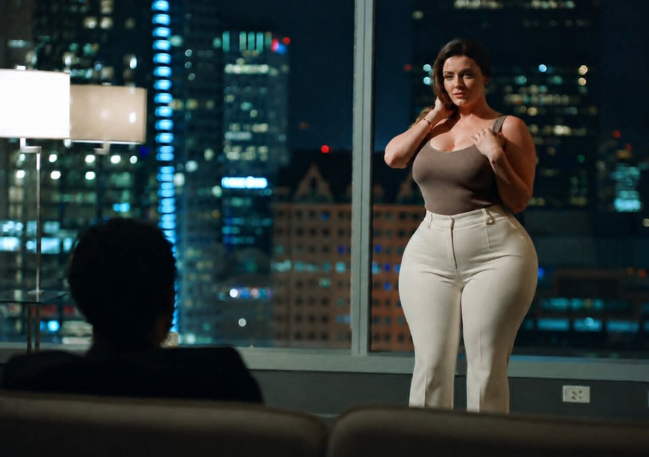 kitchen long hair curvy body