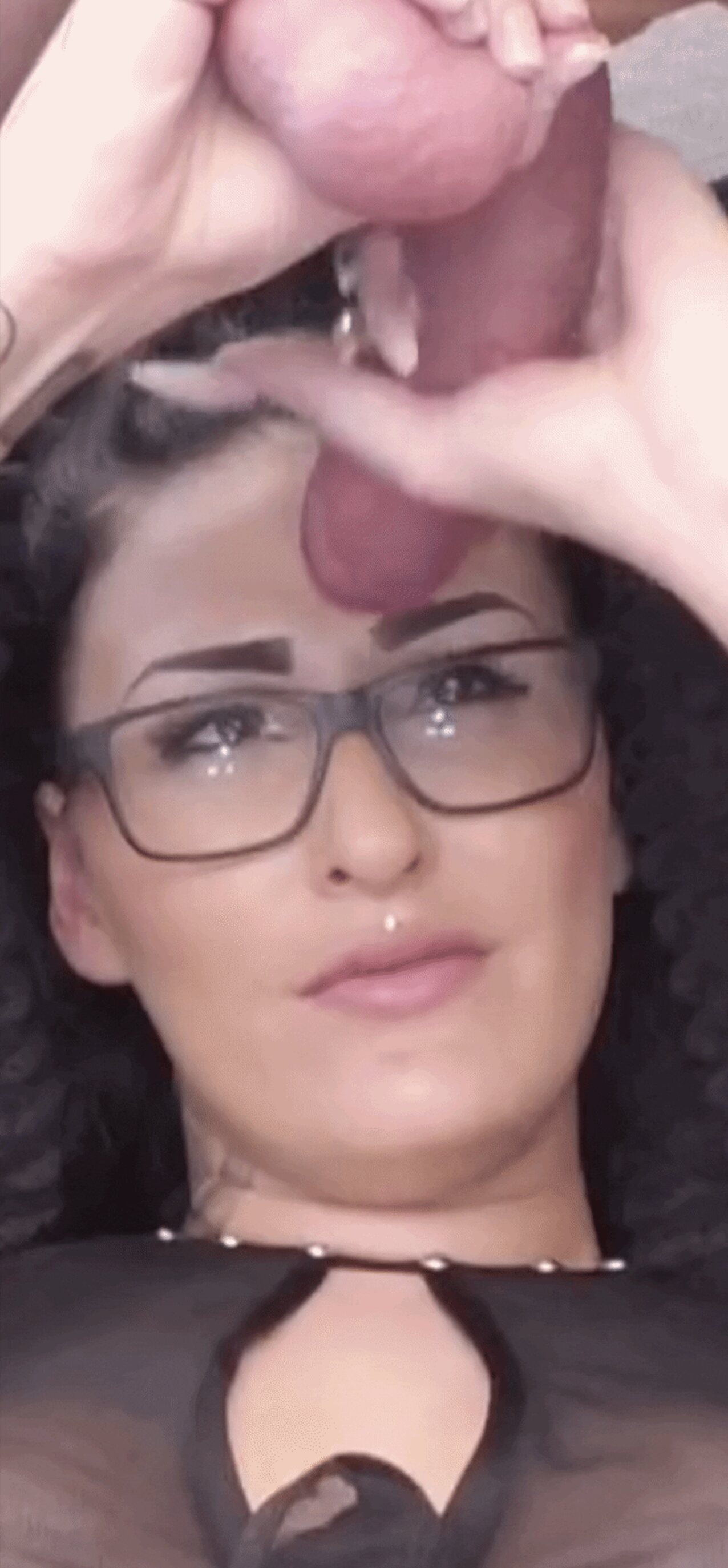 brunette cumshot glasses
