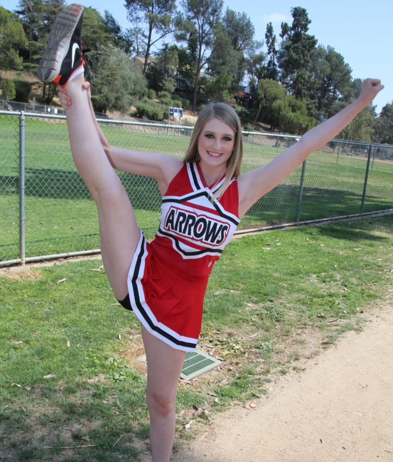 blonde outside cheer leader