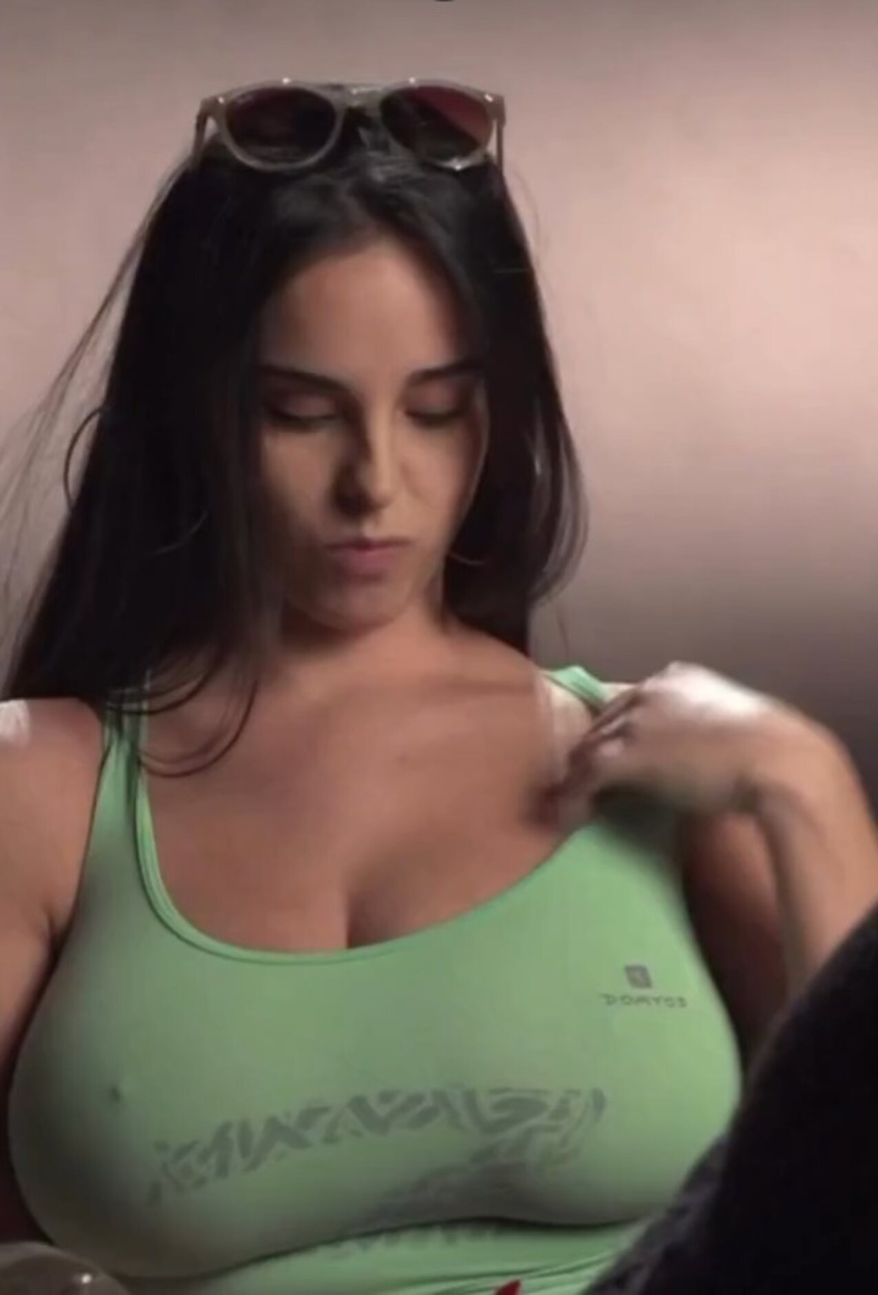 white busty green shirt