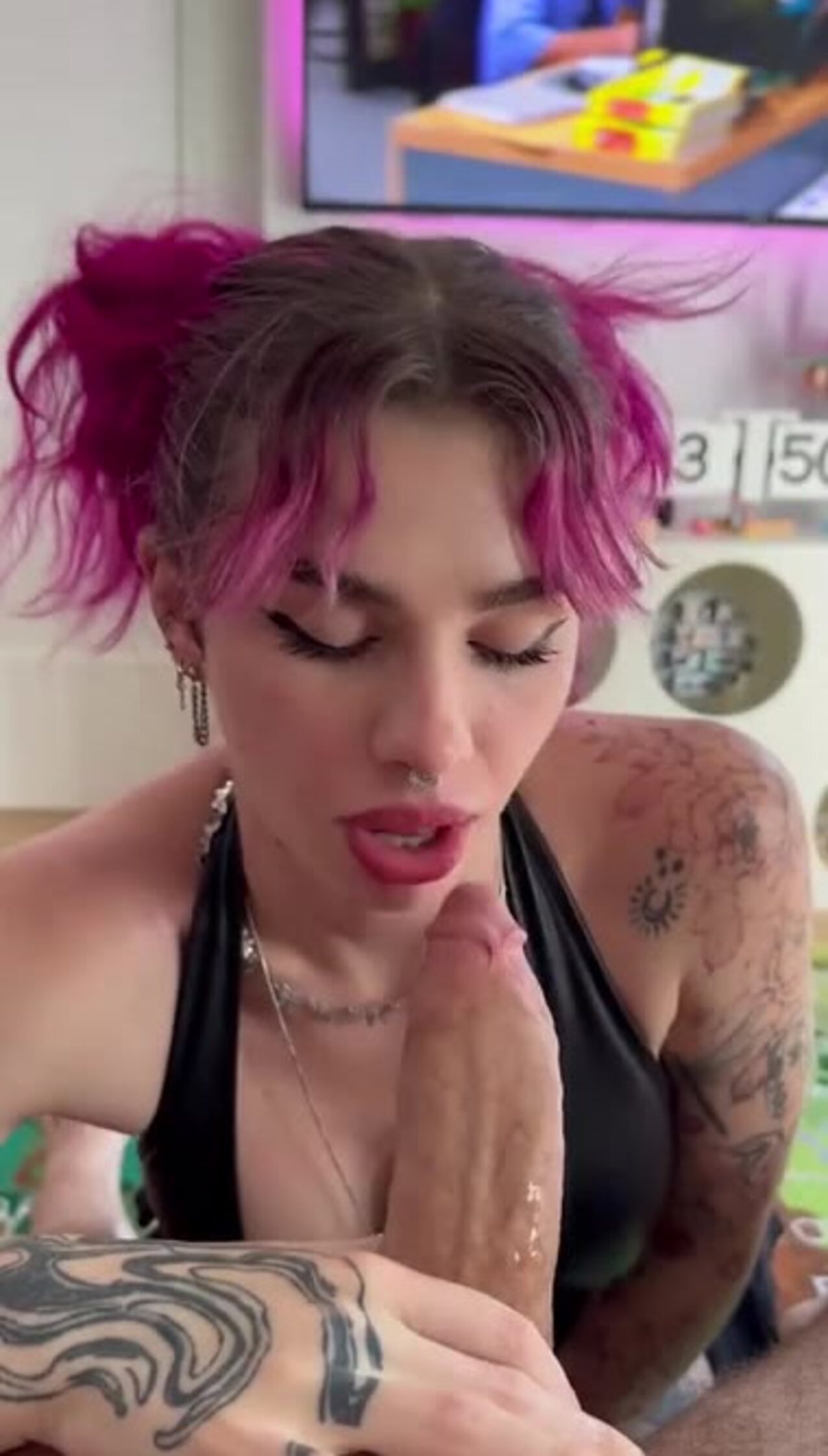 dyed hair amateur pigtails