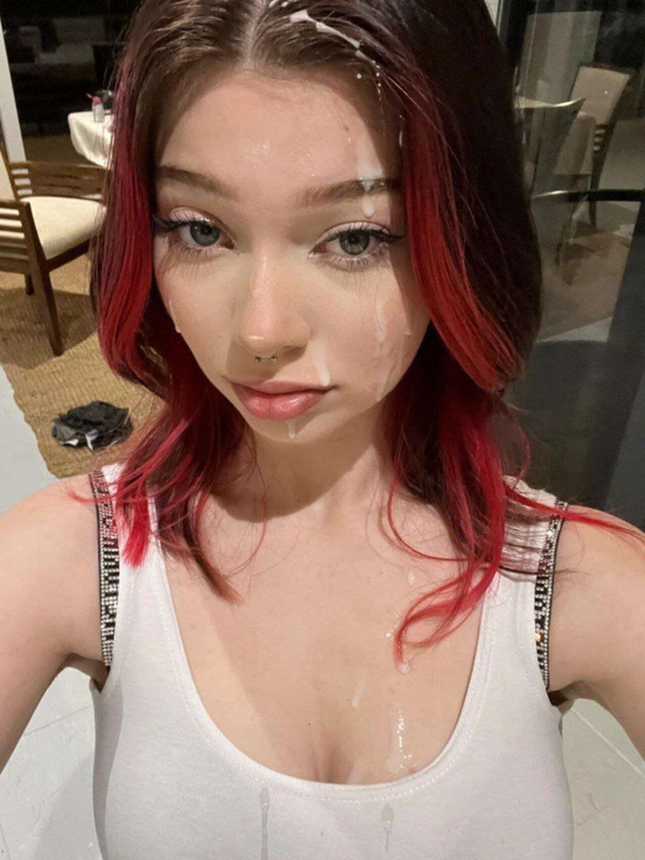 cum covered nose piercing red hair