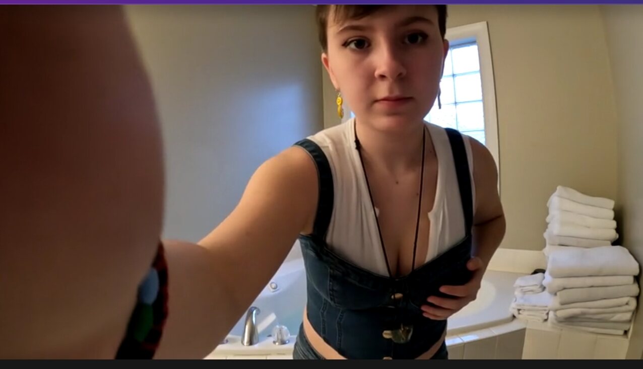 bathroom pixie brunette