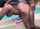 blue bikini standing swimming pool
